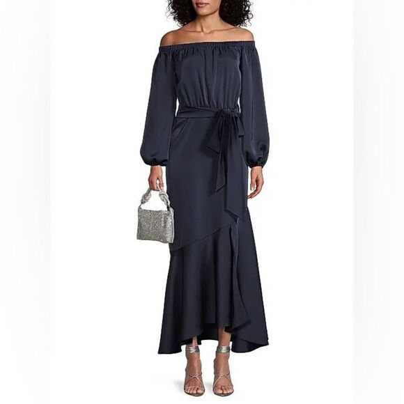 Sachin & Babi Kai Satin Crepe Mermaid Dress Off Shoulder Navy Blue Sz 2 NEW - Picture 13 of 14